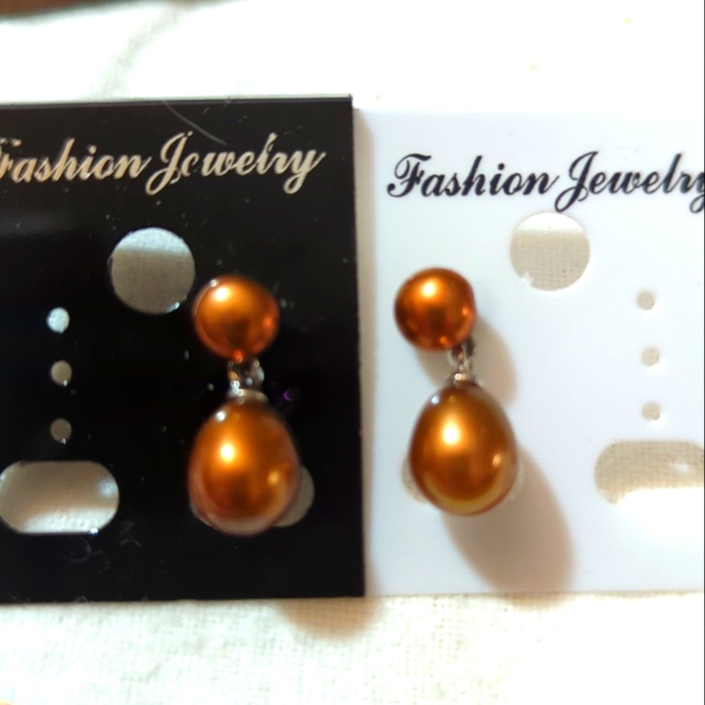 Chocolate copper pearl drop earrings genuime